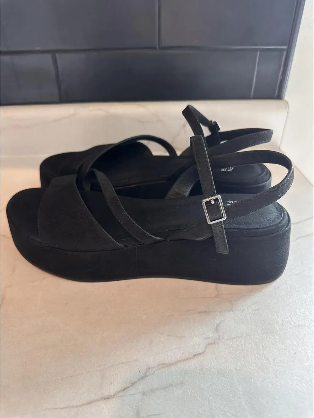 NEW Eileen Fisher Dae Leather Wedge Platform Strappy Sandals Black Women’s sz 10 - Picture 5 of 15